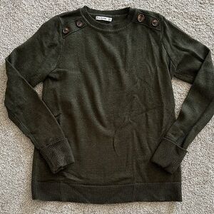 Pink Clover Dark Green Crewneck Sweater with Button Accents